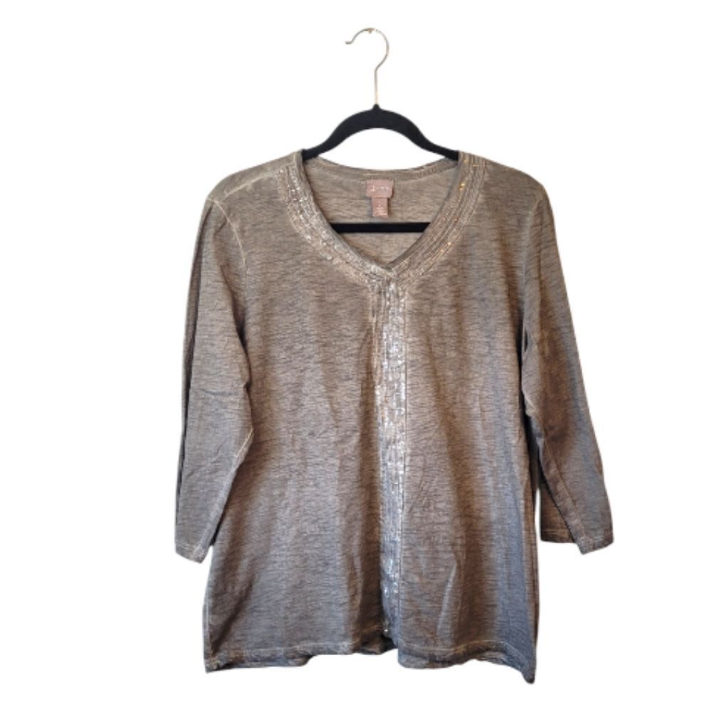 Chico's Metallic Taupe V-Neck Blouse